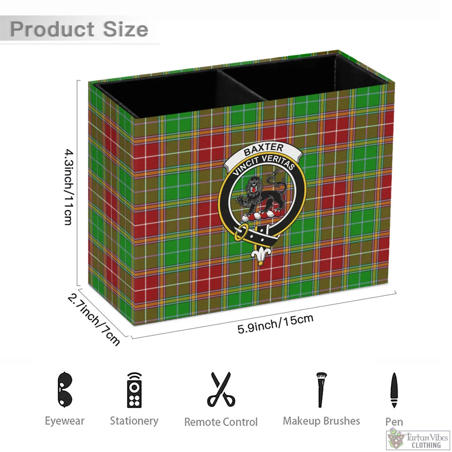 Baxter Modern Tartan Pen Holder with Family Crest