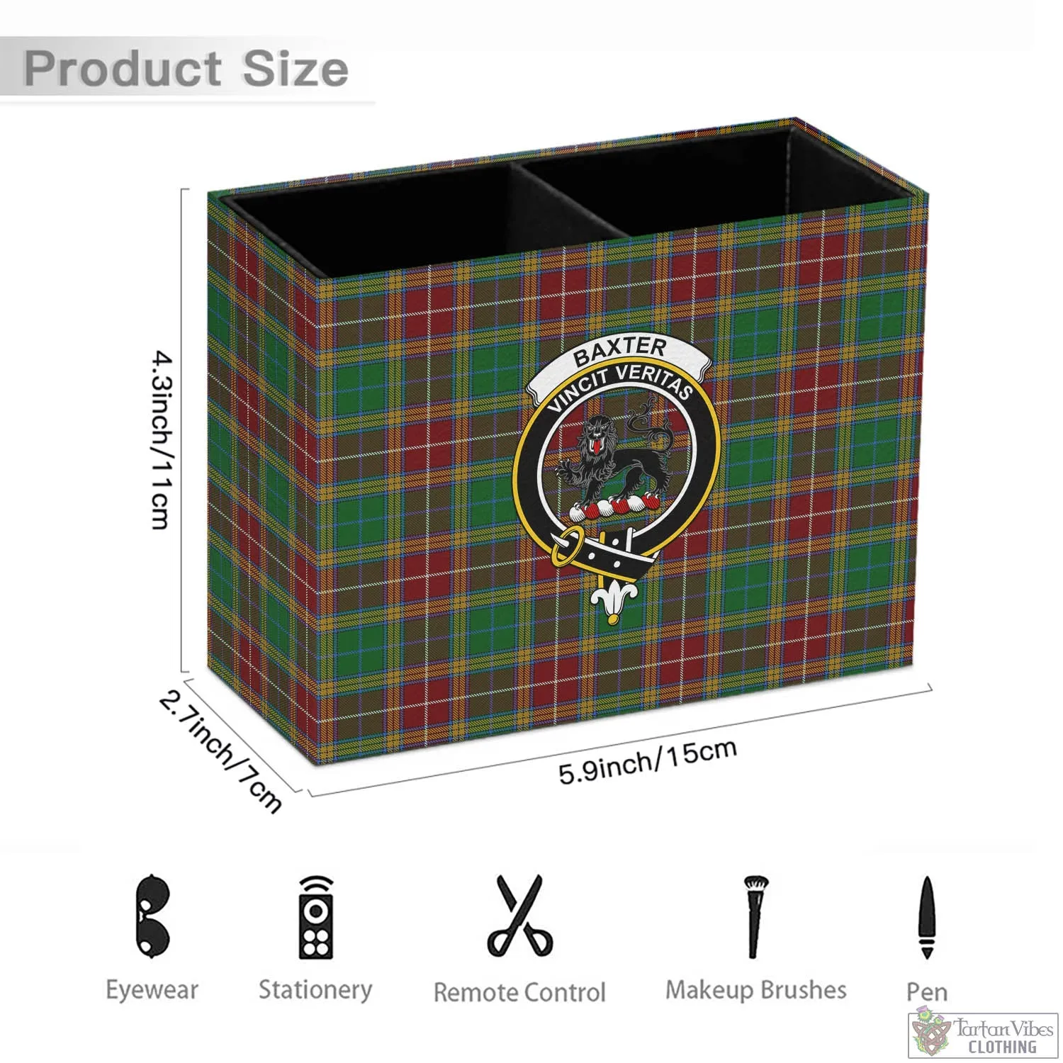 Baxter Tartan Pen Holder with Family Crest