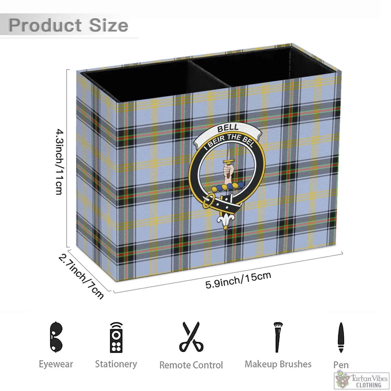 Bell Tartan Pen Holder with Family Crest