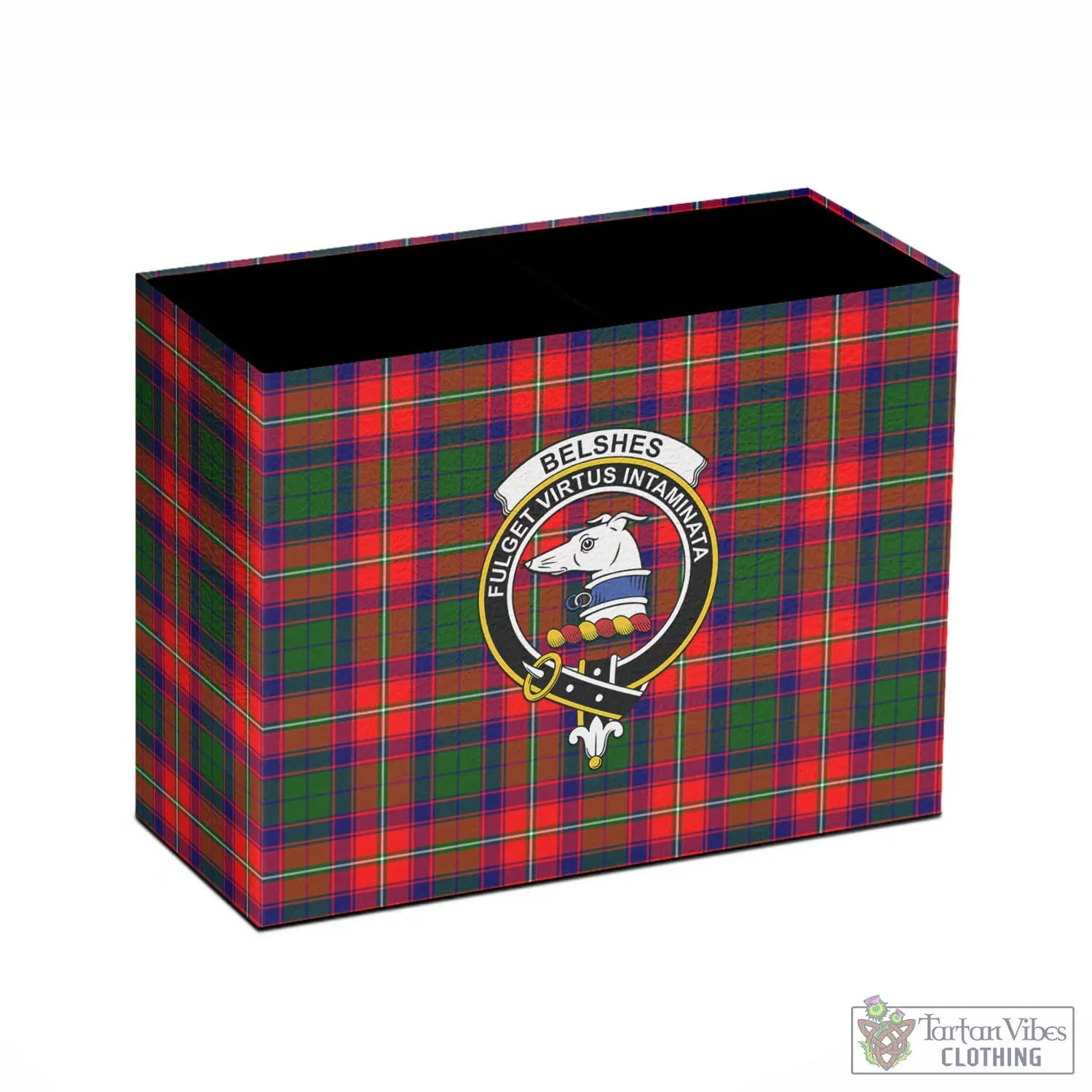 Belshes Tartan Pen Holder with Family Crest