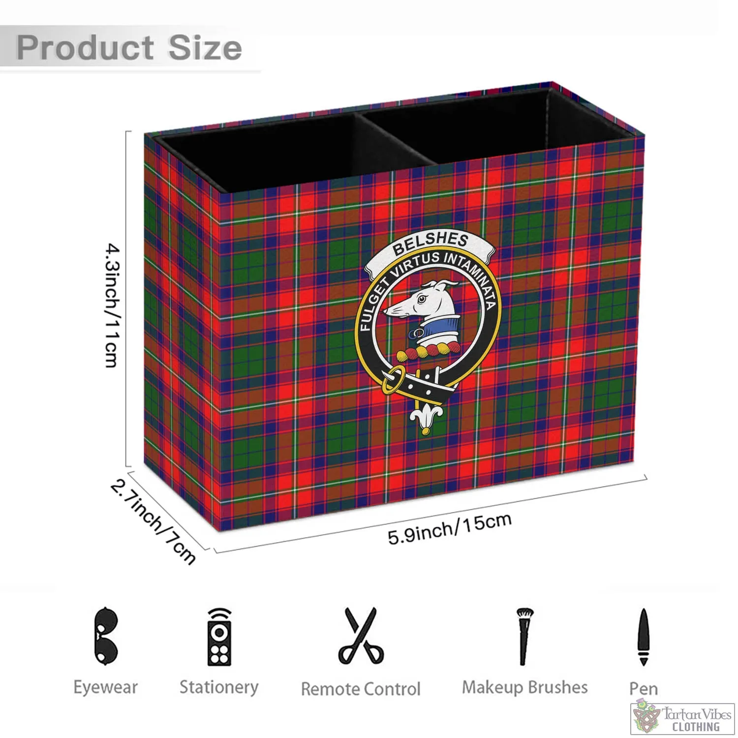 Belshes Tartan Pen Holder with Family Crest