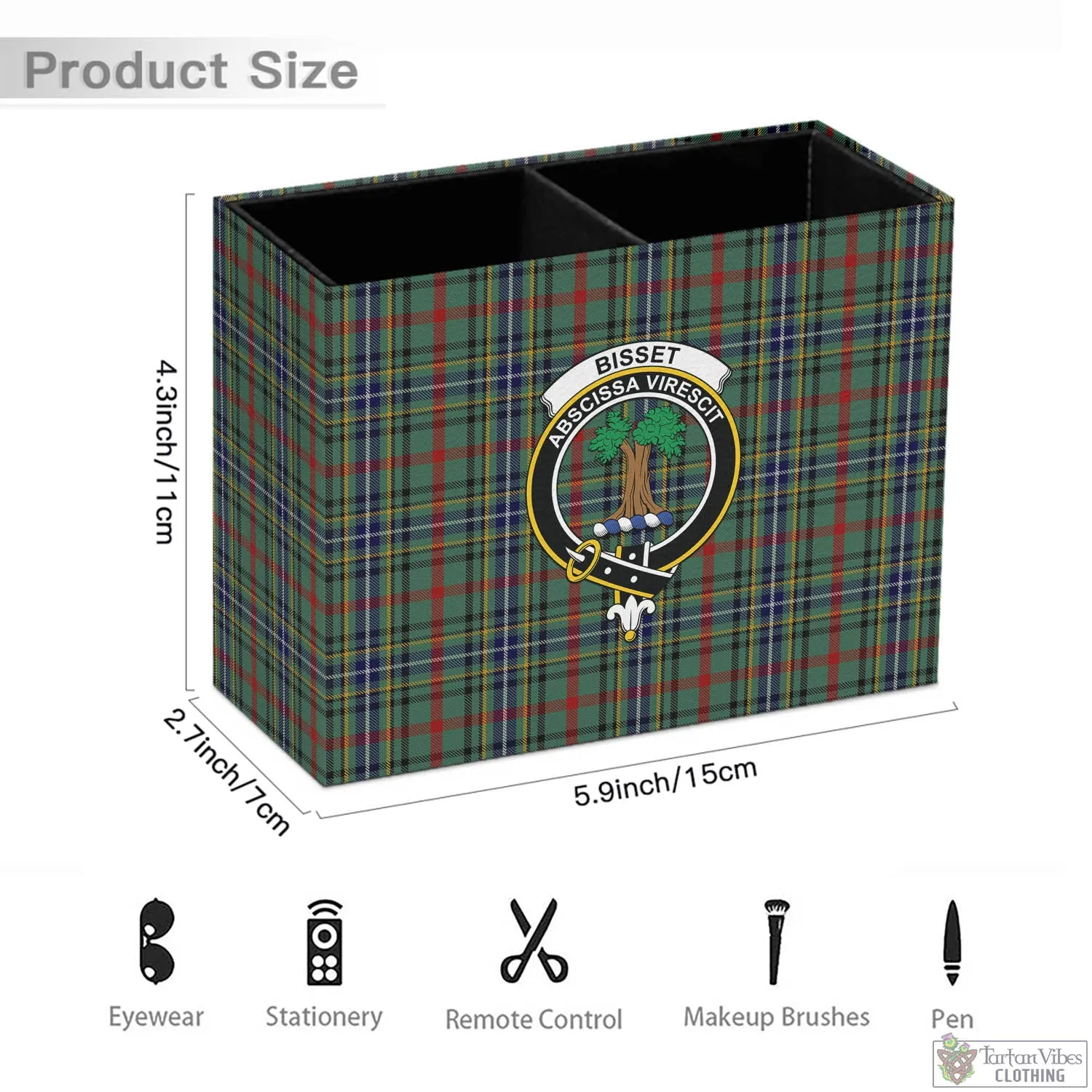 Bisset Tartan Pen Holder with Family Crest