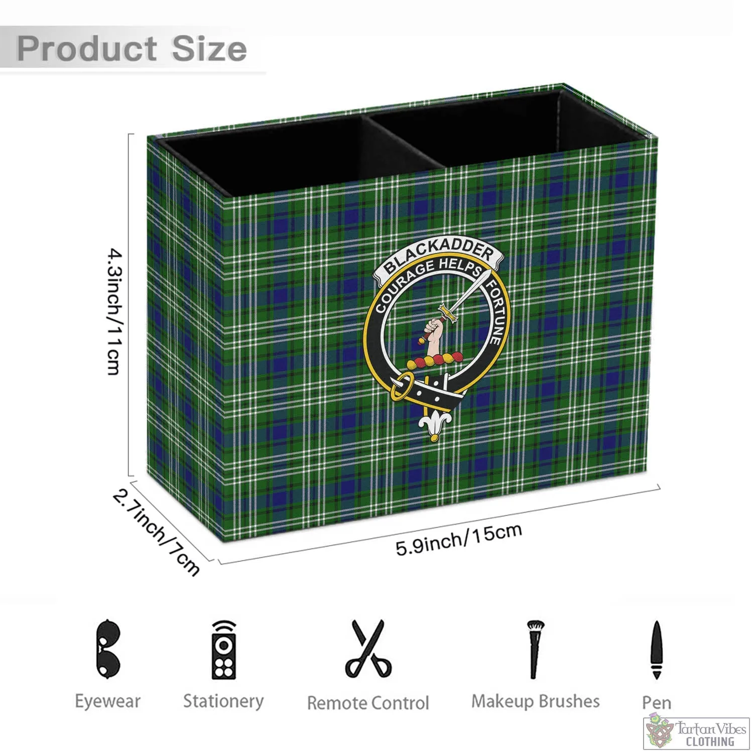 Blackadder Tartan Pen Holder with Family Crest