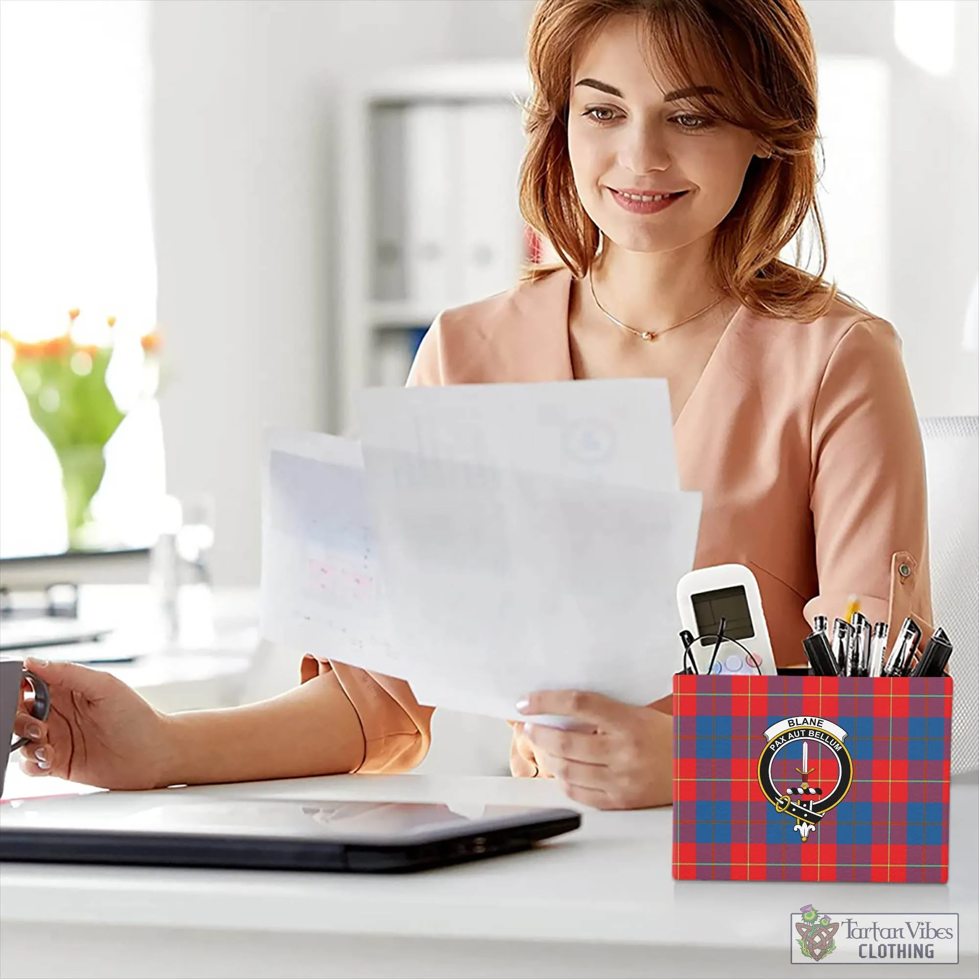Blane Tartan Pen Holder with Family Crest