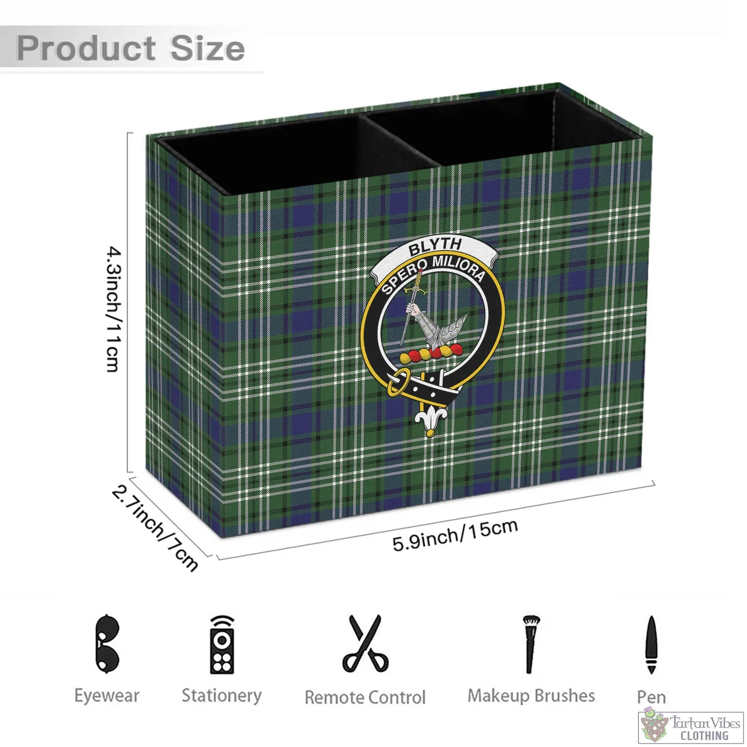Blyth Tartan Pen Holder with Family Crest