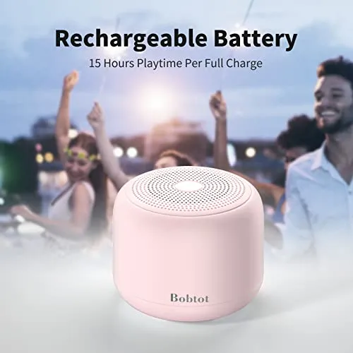 Bobtot Portable Bluetooth Speakers with Strap Easy to Carry, Wireless IPX5 Waterproof Mini Speaker with Loud Stereo Sound,15 Hours Playtime, Rechargeable Battery, Built-in Microphone, Black