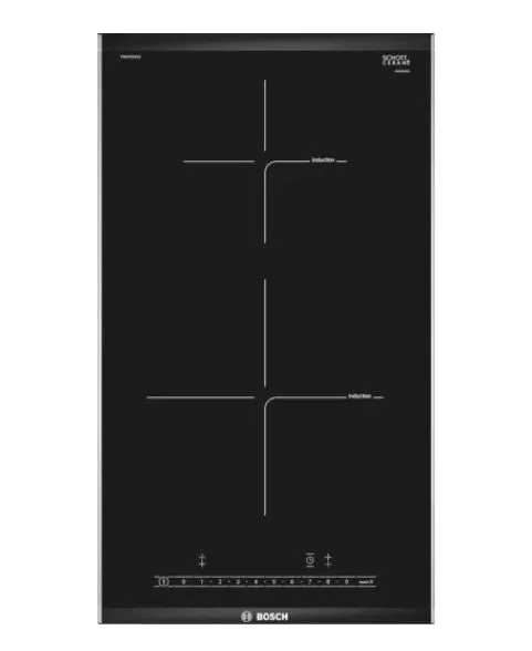 Bosch Series 6 DWB98JQ50B Wall-mounted cooker hood 90 cm   PIB375FB1E Series 6 Domino induction hob 30 cm Black   PKF375CA2E Series 2 Domino Electric hob 30 cm Black, surface mount with frame