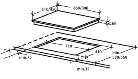 Brandt TG1483B 80cm 3 Burner Built-in Gas Hob
