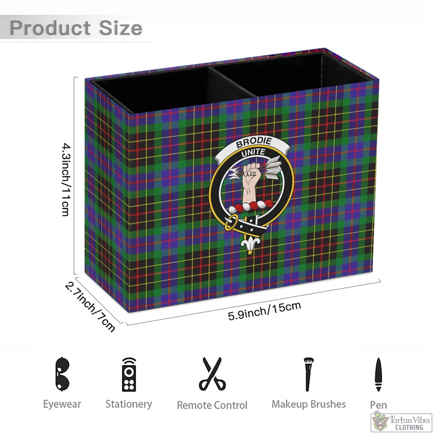 Brodie Hunting Modern Tartan Pen Holder with Family Crest