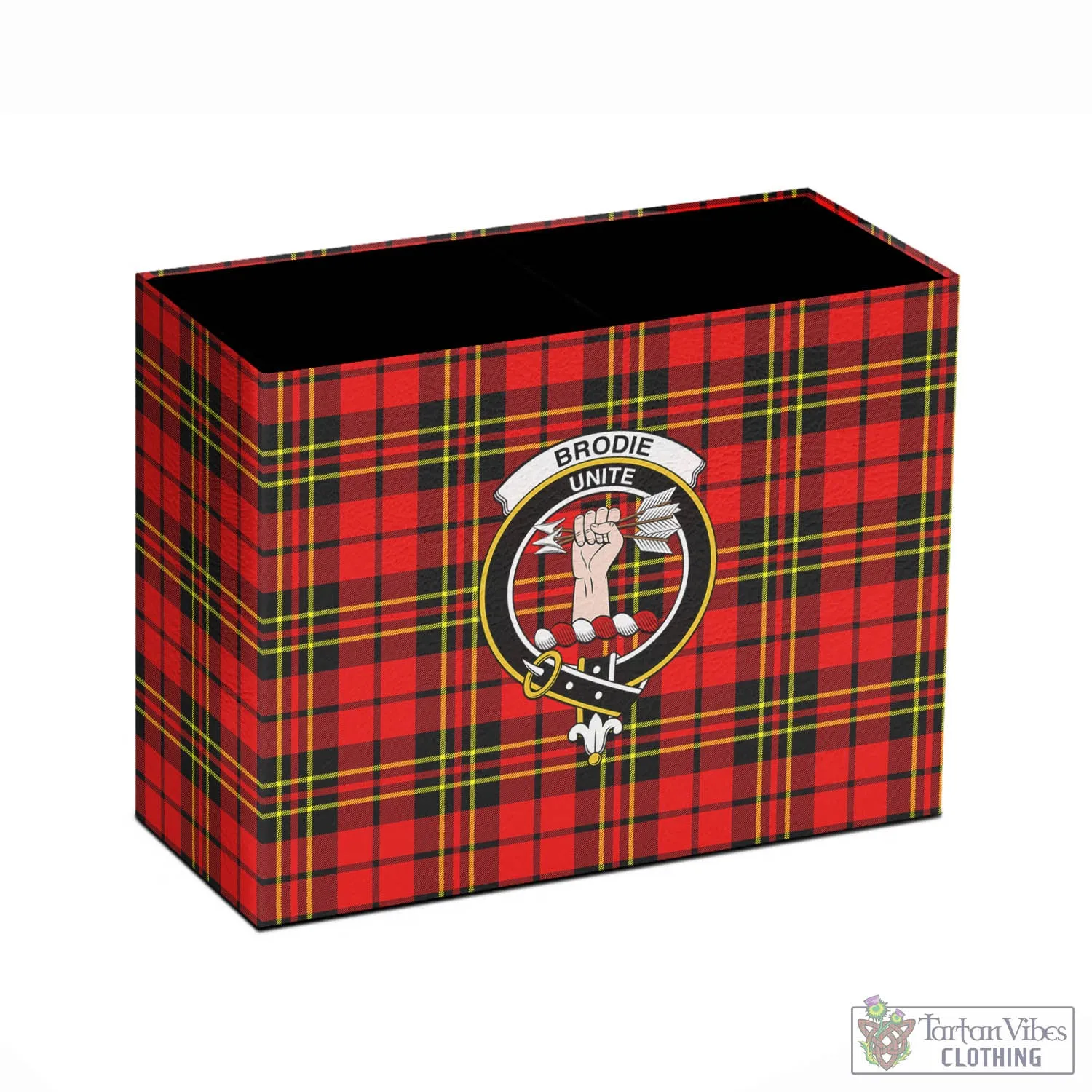 Brodie Modern Tartan Pen Holder with Family Crest