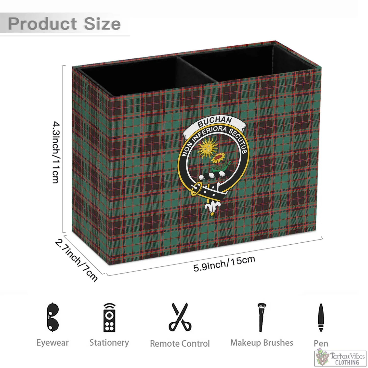 Buchan Ancient Tartan Pen Holder with Family Crest
