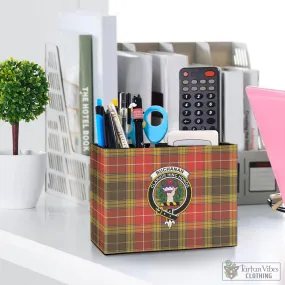 Buchanan Old Set Weathered Tartan Pen Holder with Family Crest