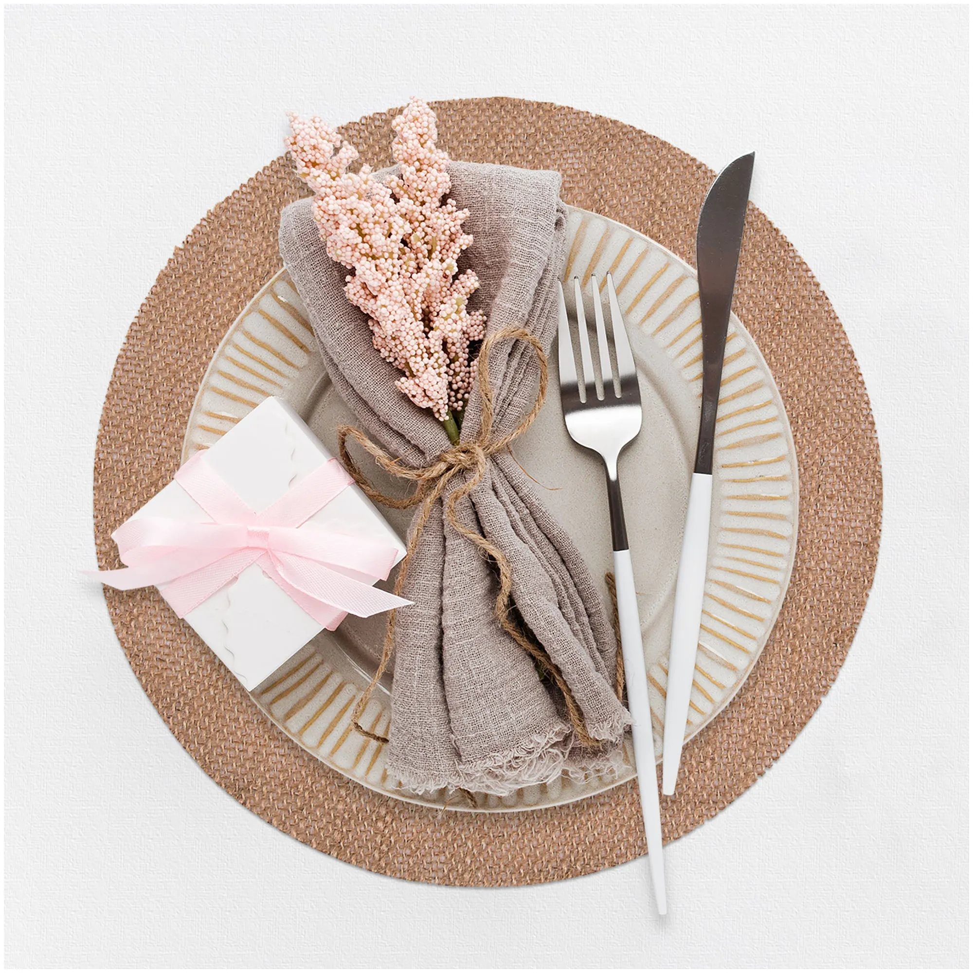 Burlap Round Placemats - 12" Diameter Burlap Circle Rustic Table Decorations (Set of 24)