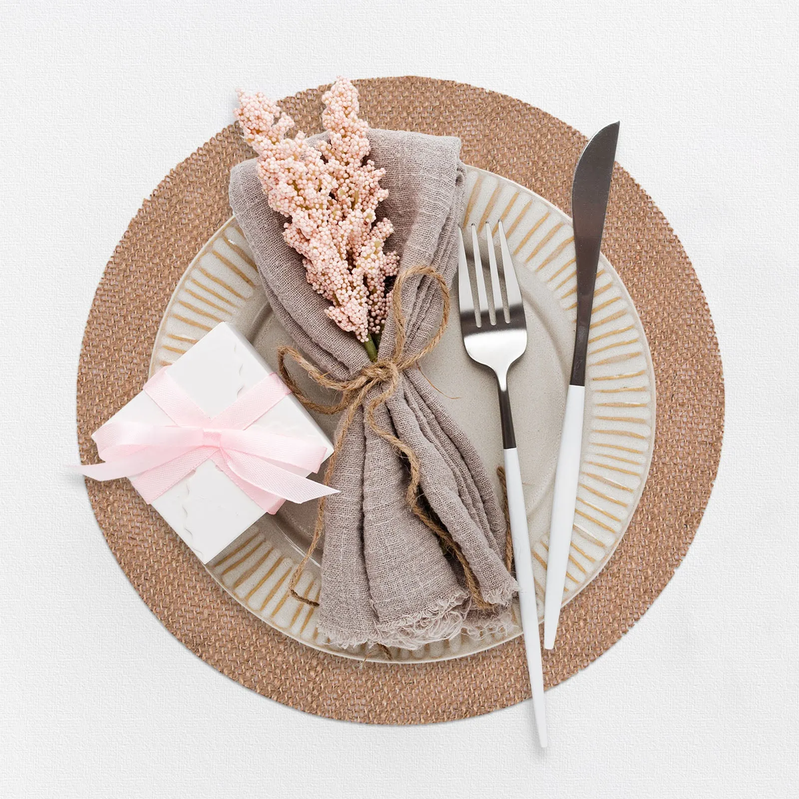 Burlap Round Placemats - 12" Diameter Burlap Circle Rustic Table Decorations (Set of 6)