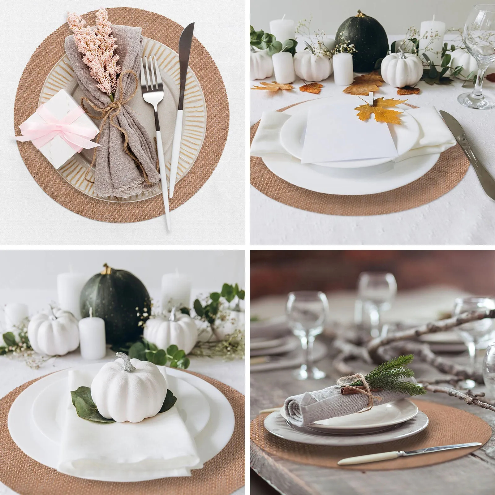 Burlap Round Placemats - 12" Diameter Burlap Circle Rustic Table Decorations (Set of 6)