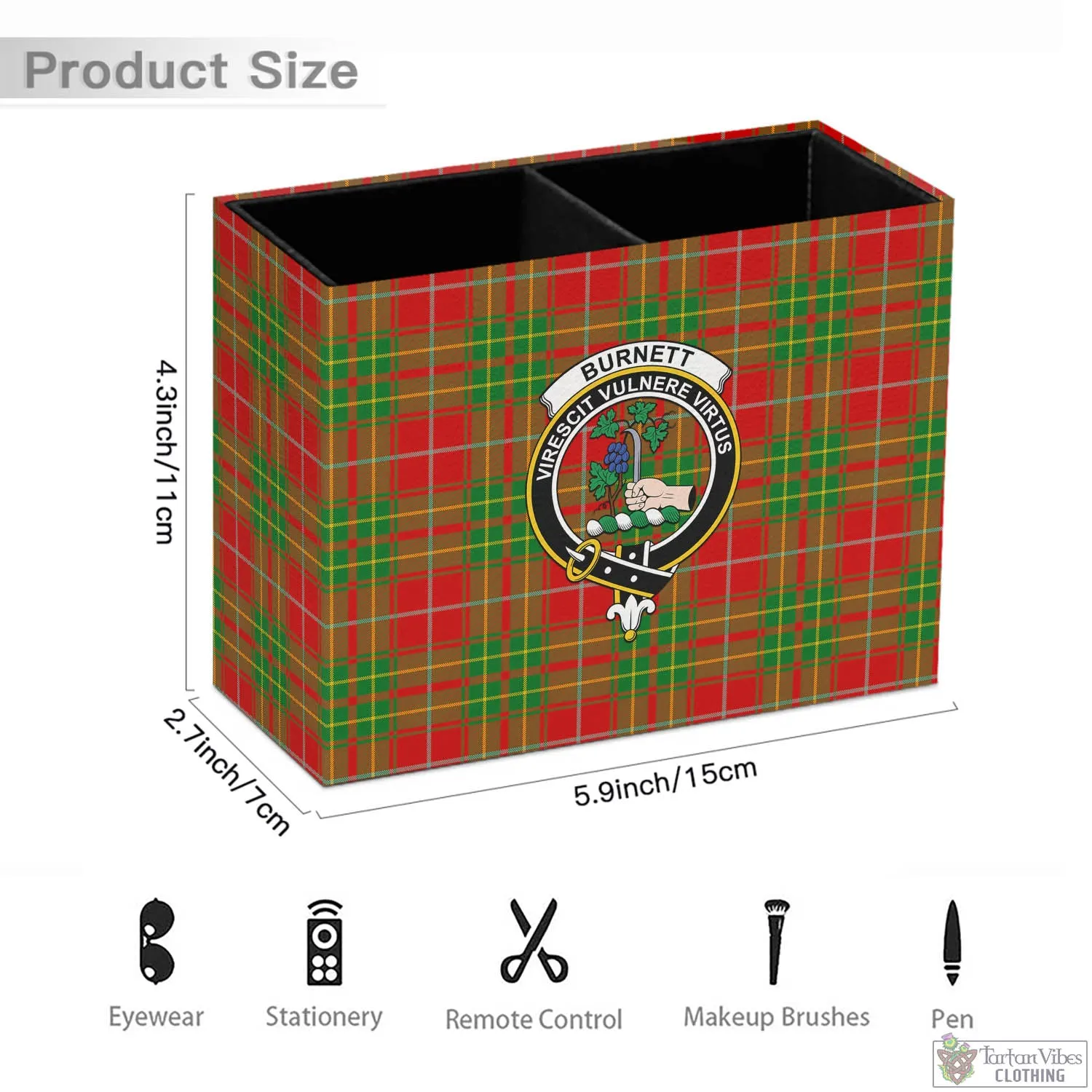 Burnett Tartan Pen Holder with Family Crest