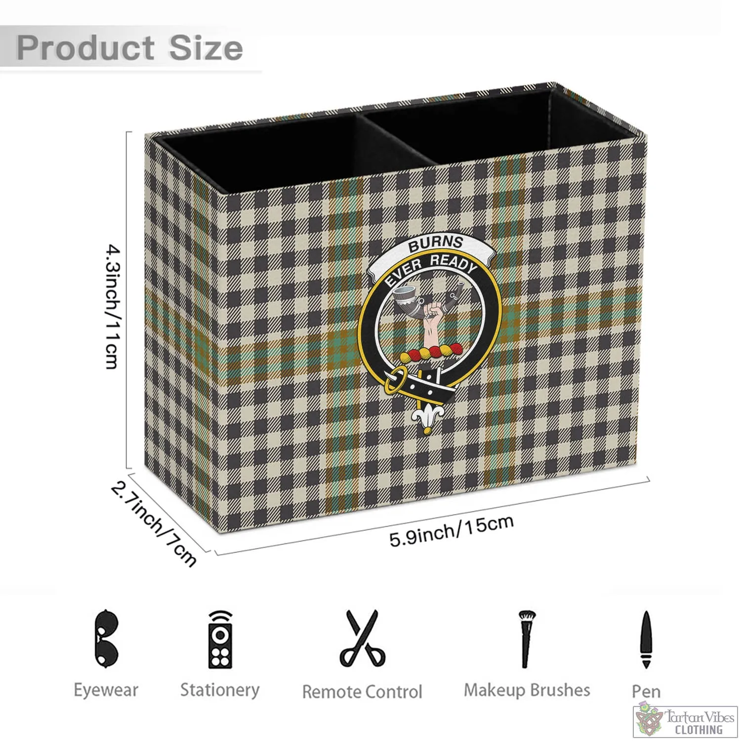 Burns Check Tartan Pen Holder with Family Crest