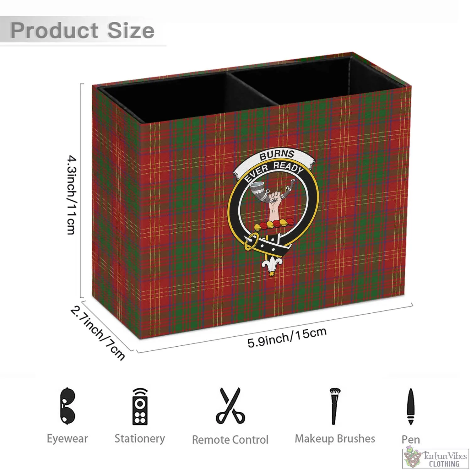 Burns Tartan Pen Holder with Family Crest