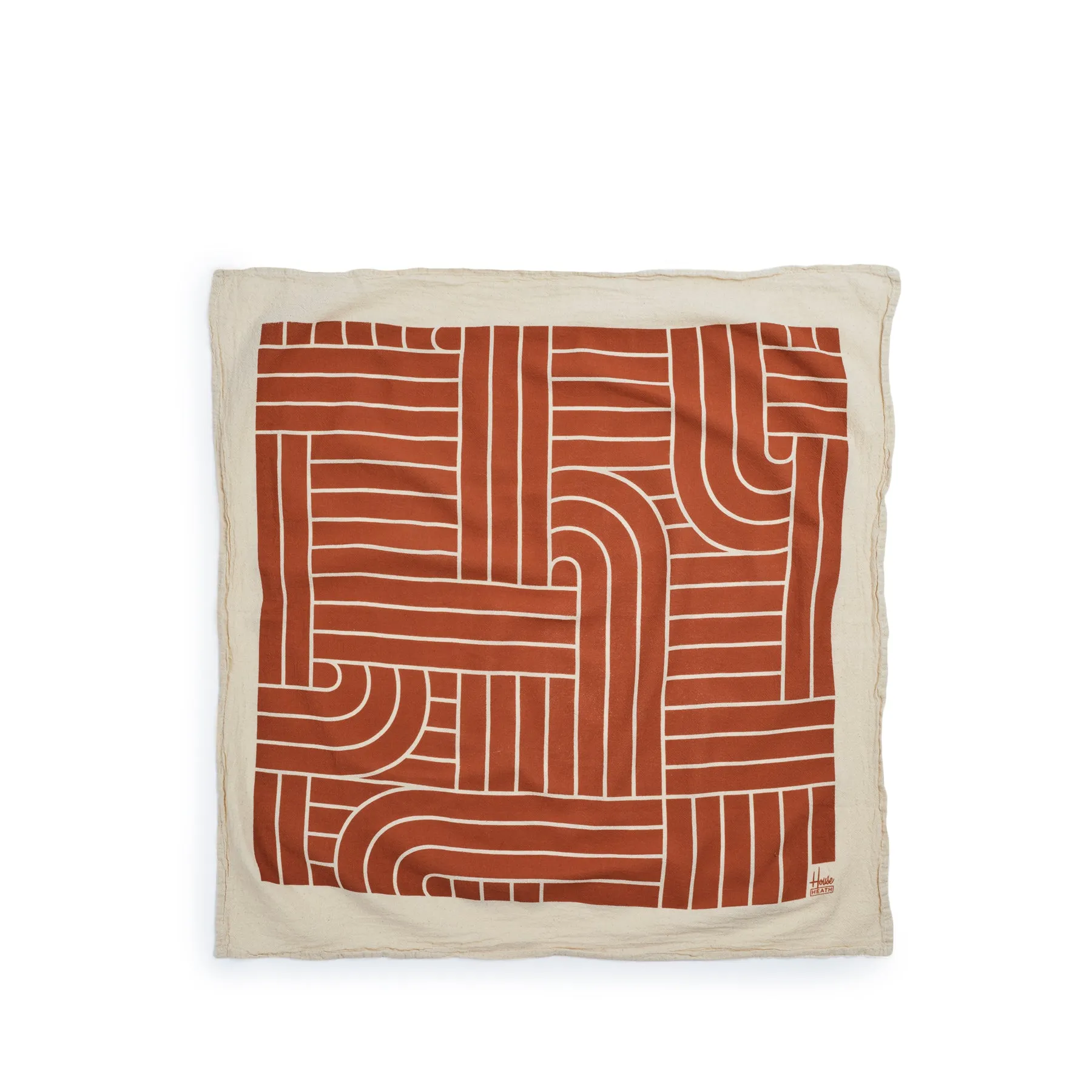 Chalet H Weave Tea Towels in Natural, Tomato, and Myrtle Green (Set of 3)