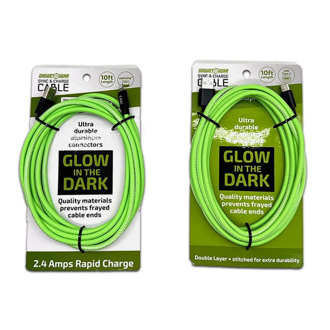 Charging Cable Glow in The Dark Assortment 10FT - 6 Pieces Per Retail Ready Display 88498
