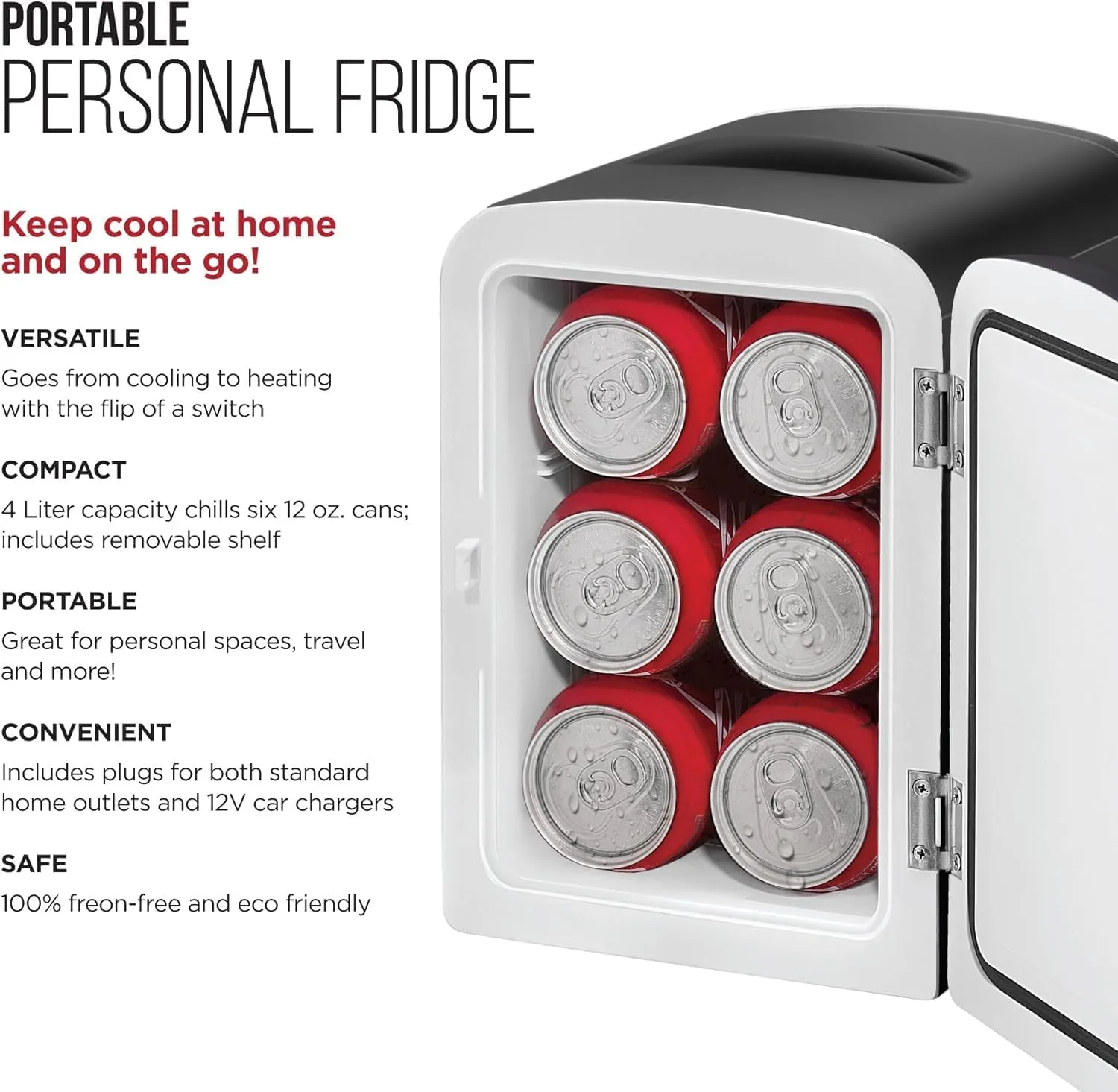 Chefman - Iceman Mini Portable Black Personal Fridge Cools Or Heats