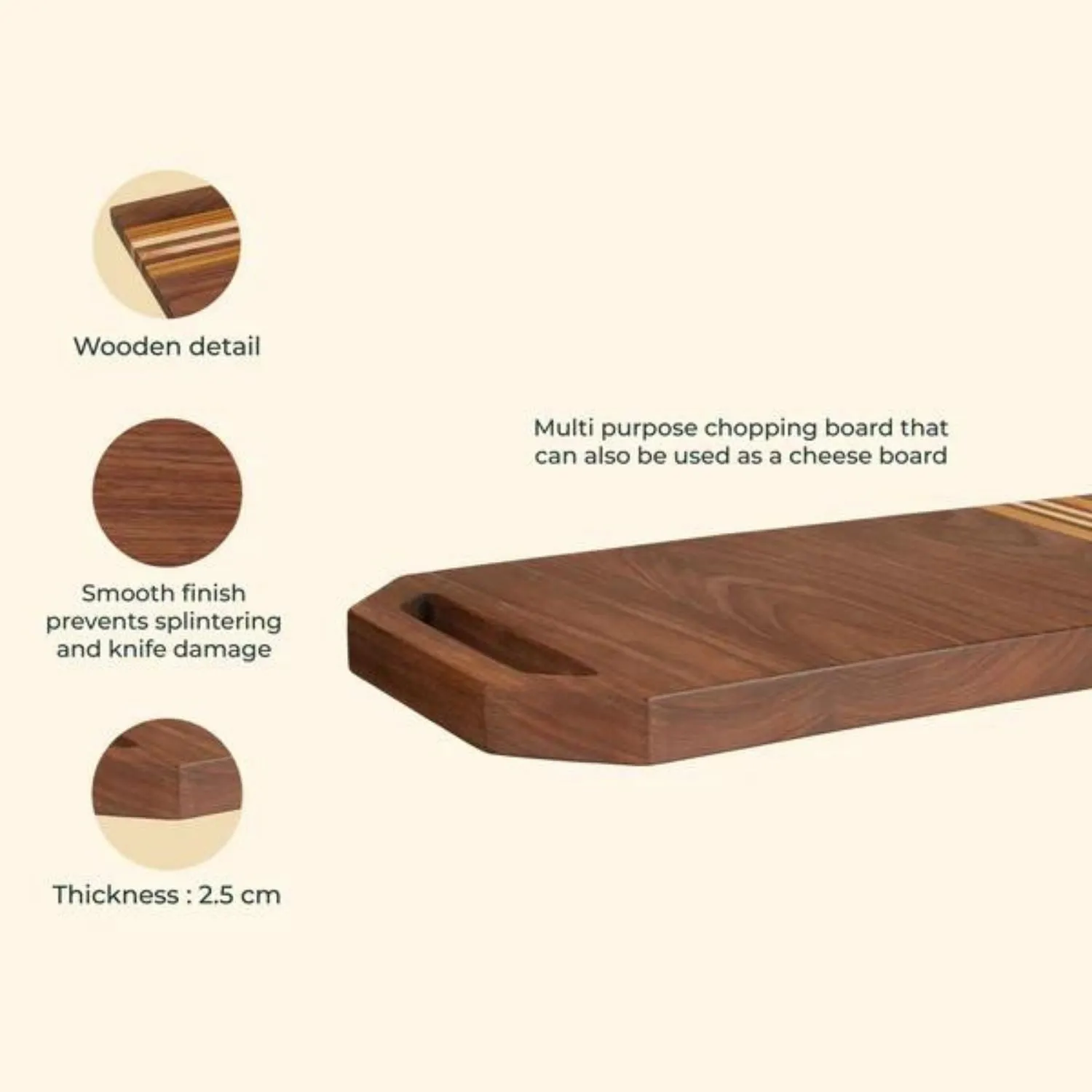 Chopping Board | American Walnut Wood | Smart Design | Smooth Finish | 16"