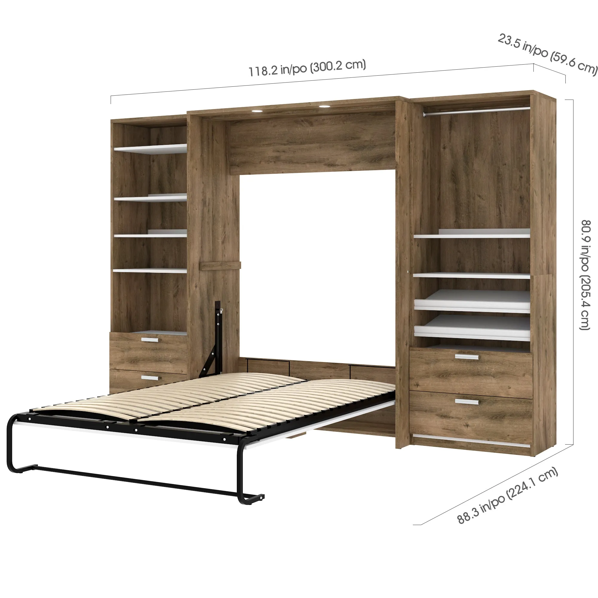 Cielo Full Murphy Wall Bed with 2 Closet Organizers with Drawers - Available in 2 Colours