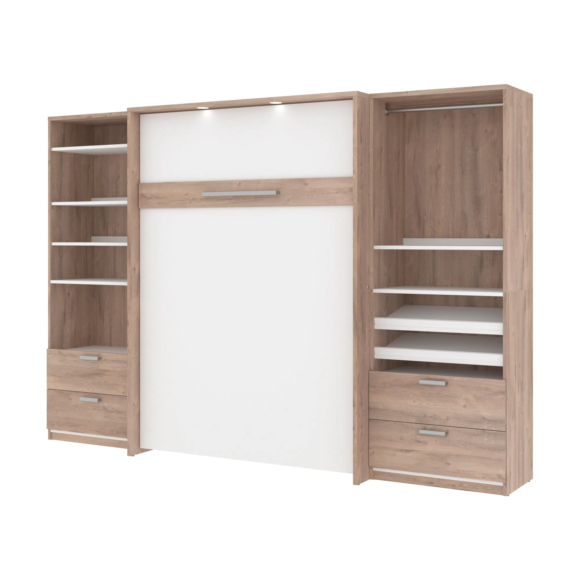 Cielo Full Murphy Wall Bed with 2 Closet Organizers with Drawers - Available in 2 Colours