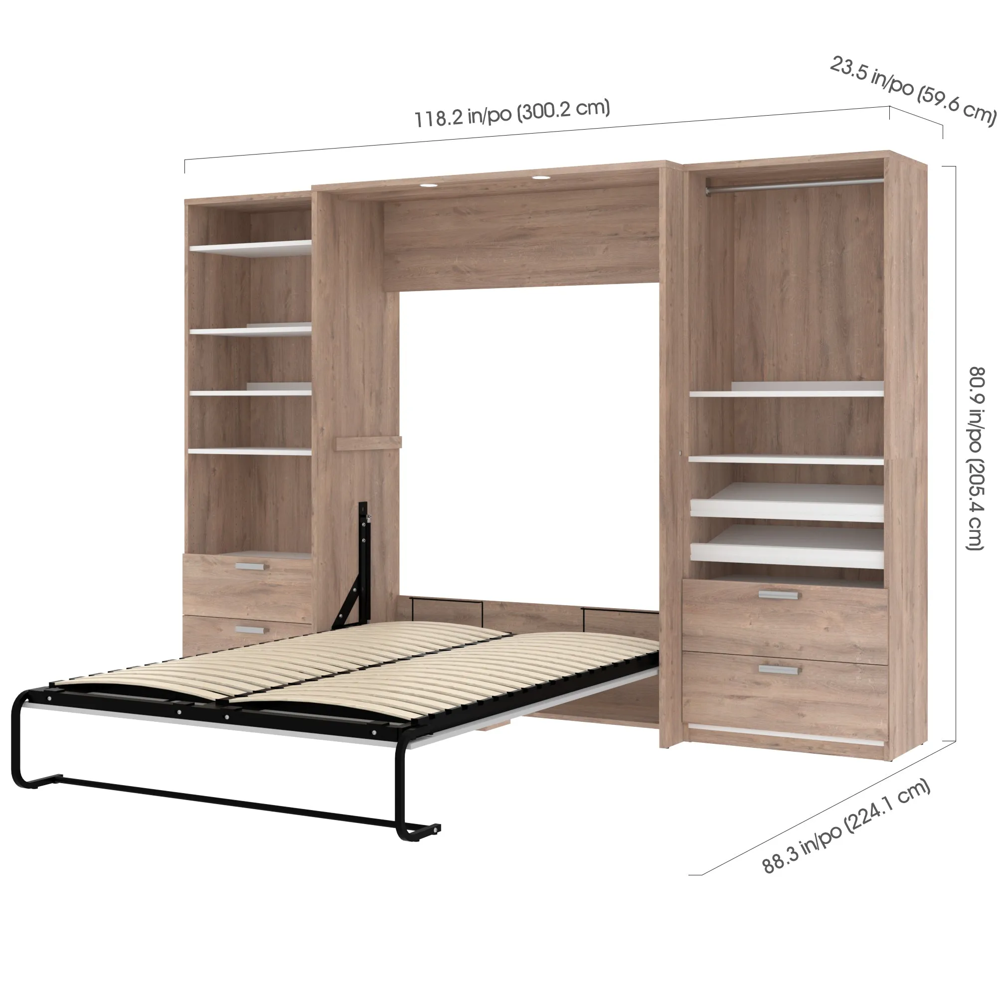 Cielo Full Murphy Wall Bed with 2 Closet Organizers with Drawers - Available in 2 Colours