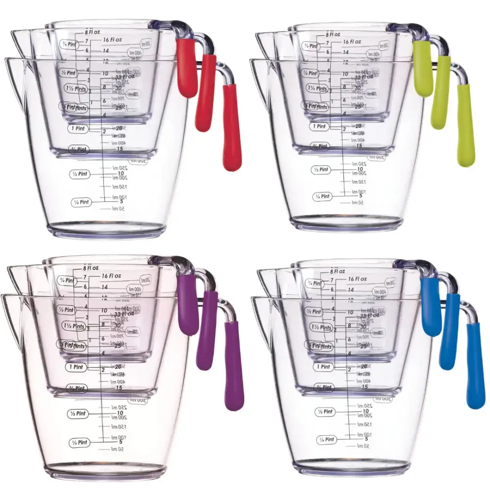 Colourworks 3 Piece Acrylic Measuring Jug Set - Blue / Green / Red / Purple