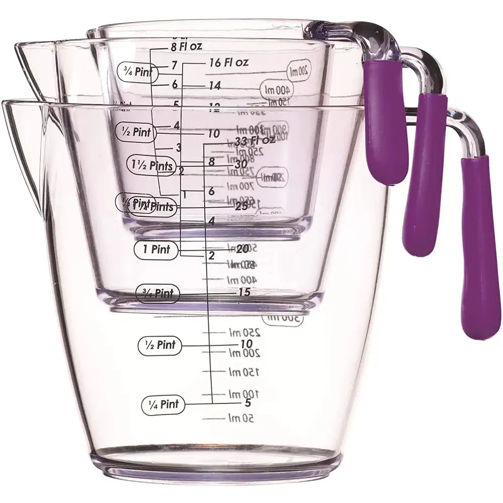Colourworks 3 Piece Acrylic Measuring Jug Set - Blue / Green / Red / Purple