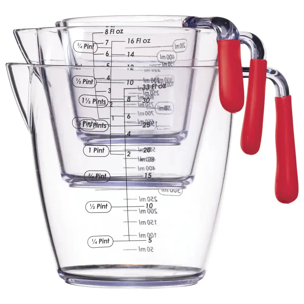 Colourworks 3 Piece Acrylic Measuring Jug Set - Blue / Green / Red / Purple