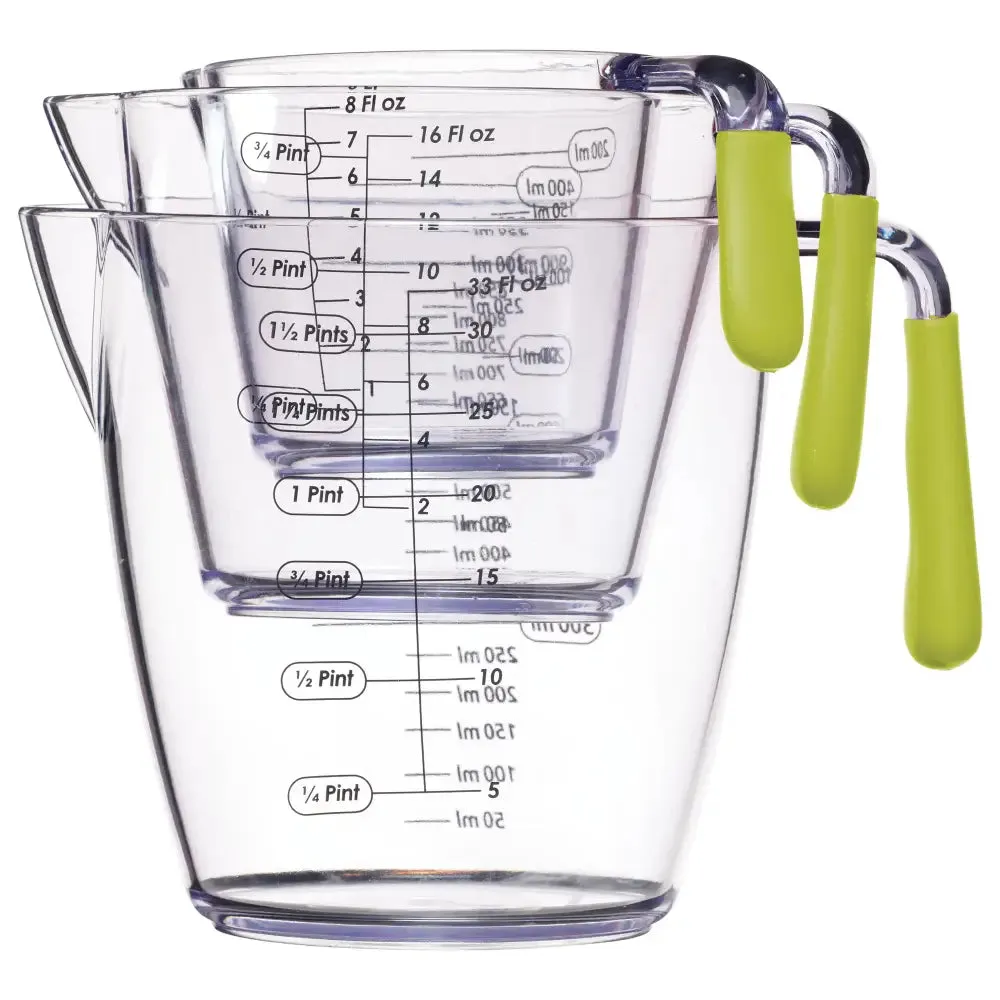 Colourworks 3 Piece Acrylic Measuring Jug Set - Blue / Green / Red / Purple