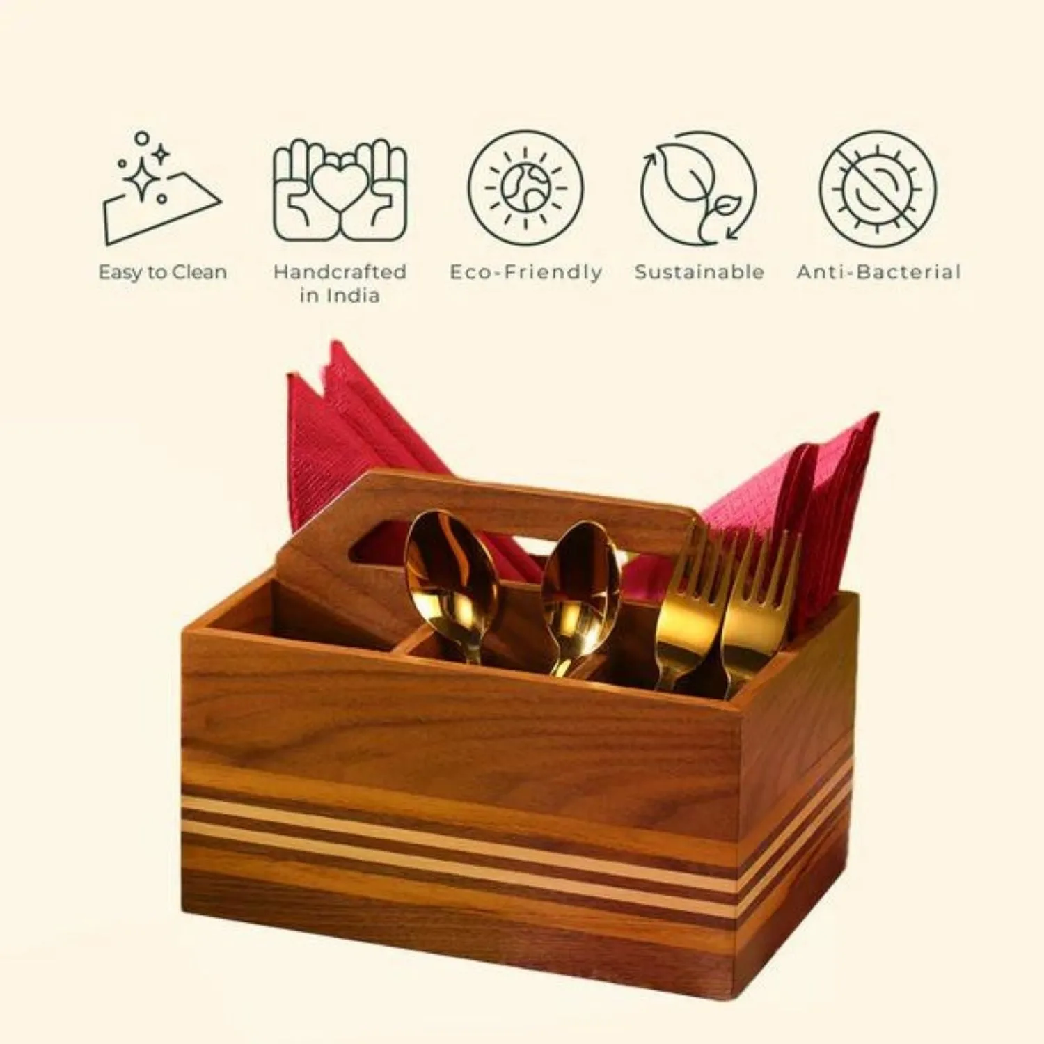 Cutlery Caddy | Multi Purpose | 4 Sections | Ergonomic Handle | Smart Design | 9"