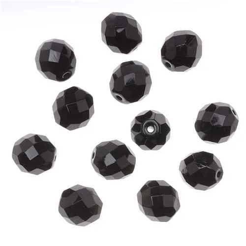 Czech Fire Polished Glass Beads 10mm Round "Jet" Black (25 pcs)