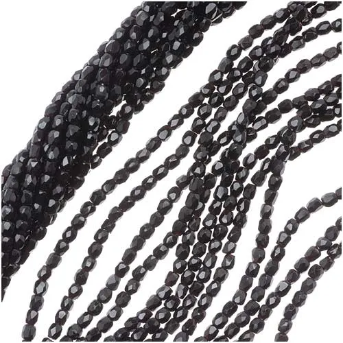 Czech Fire Polished Glass Beads 2mm Round "Jet" Black (1 Strand)