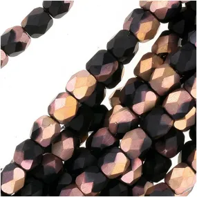 Czech Fire Polished Glass Beads 3mm Round 'Matte Apollo Jet' (50 pcs)