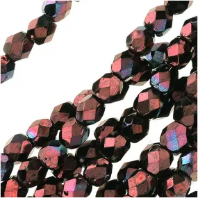 Czech Fire Polished Glass Beads 3mm Round 'Metallic Amethyst Luster' (50 pcs)