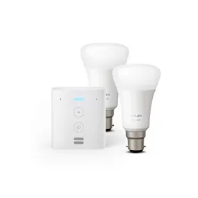 Echo Flex   Philips Hue White Smart Bulb Twin Pack LED (B22) | Bluetooth & ZigBee compatible (no hub required)
