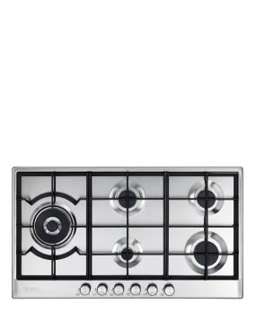 Elba Elio 90cm 5 Burner Gas Hob With Side Wok Burner ELIO 95-565 - Silver