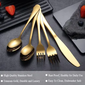 Flatware Set 20 Piece Stainless Steel with Titanium Gold Plated Cutlery Set Service for 4