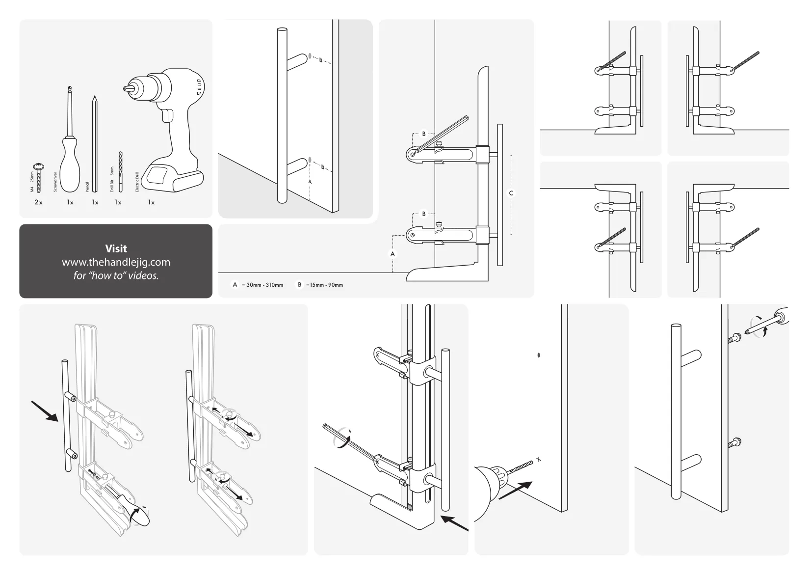H-JIG Adjustable Kitchen Door Cabinet Handle Drill Template Guide Tool