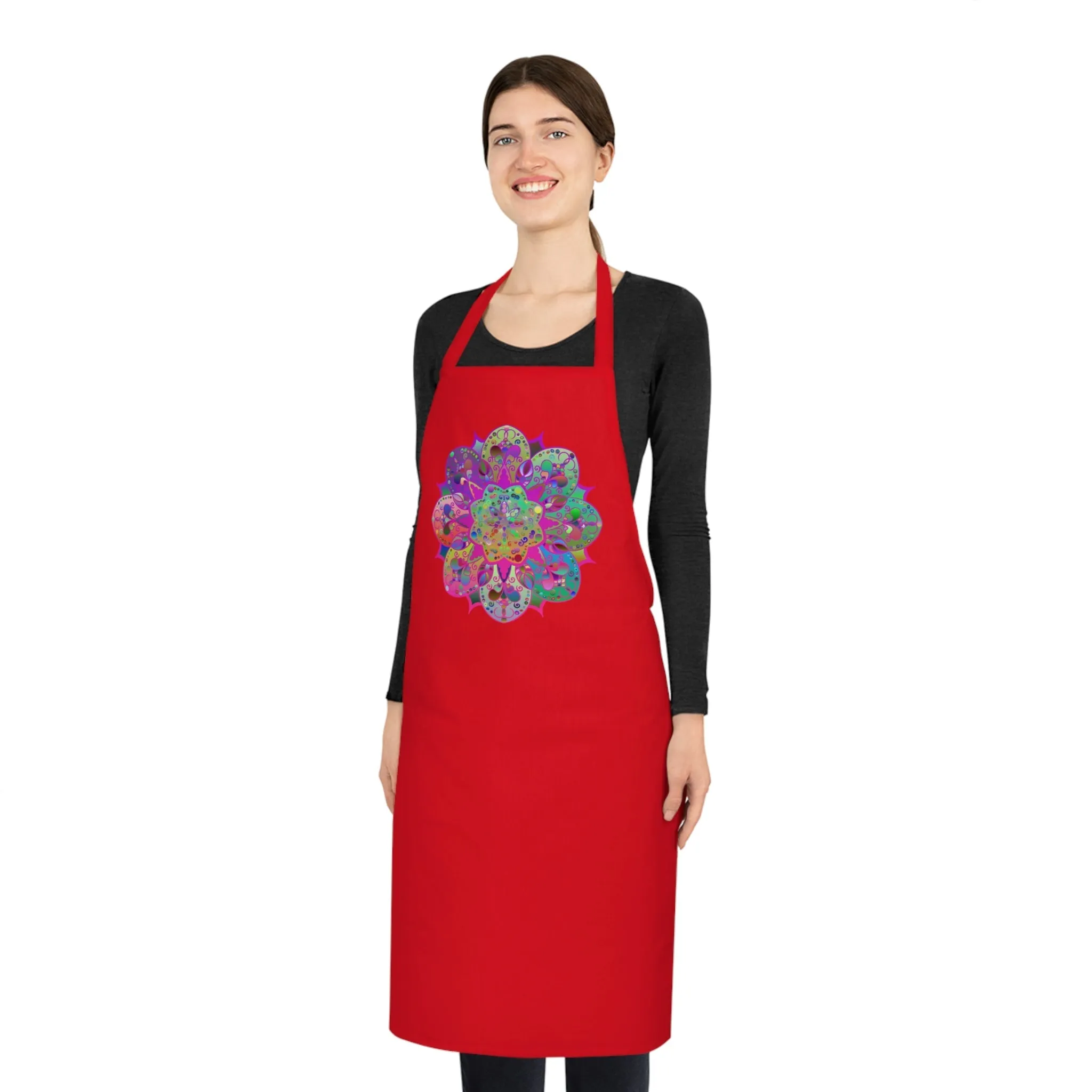Hand-Drawn Mandala Art Cotton Apron - Ideal for Chefs & Cooks