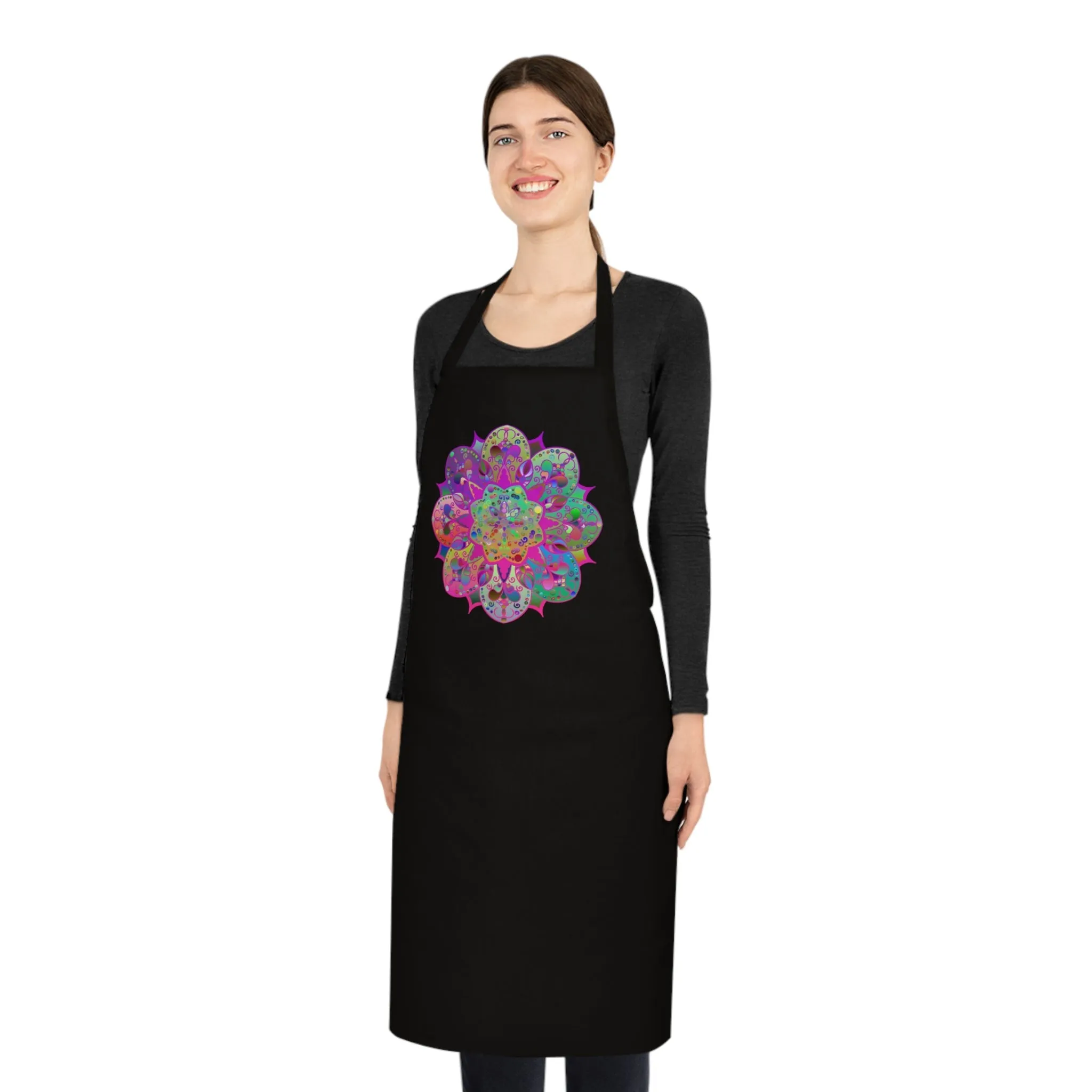 Hand-Drawn Mandala Art Cotton Apron - Ideal for Chefs & Cooks