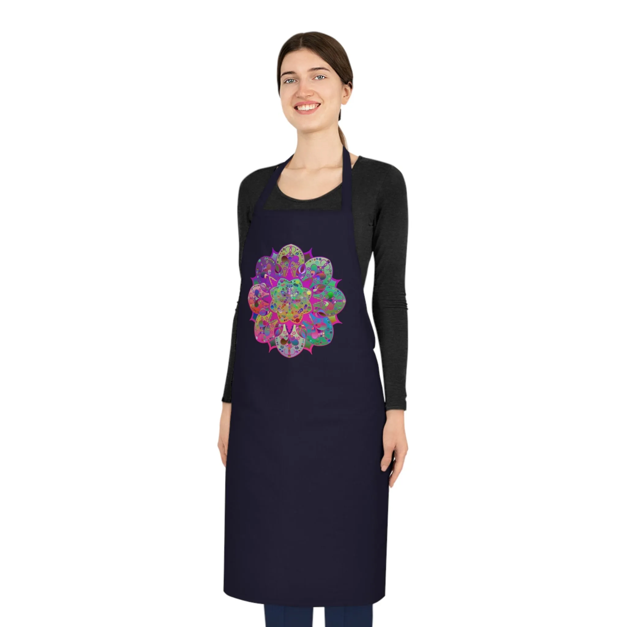 Hand-Drawn Mandala Art Cotton Apron - Ideal for Chefs & Cooks