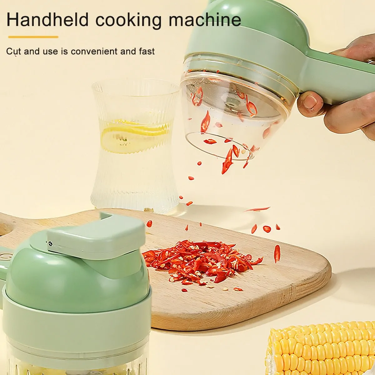 Hand-held Electric Kitchen Vegetable Cutter - 4 in 1  Cutter for Fruits and Vegetables