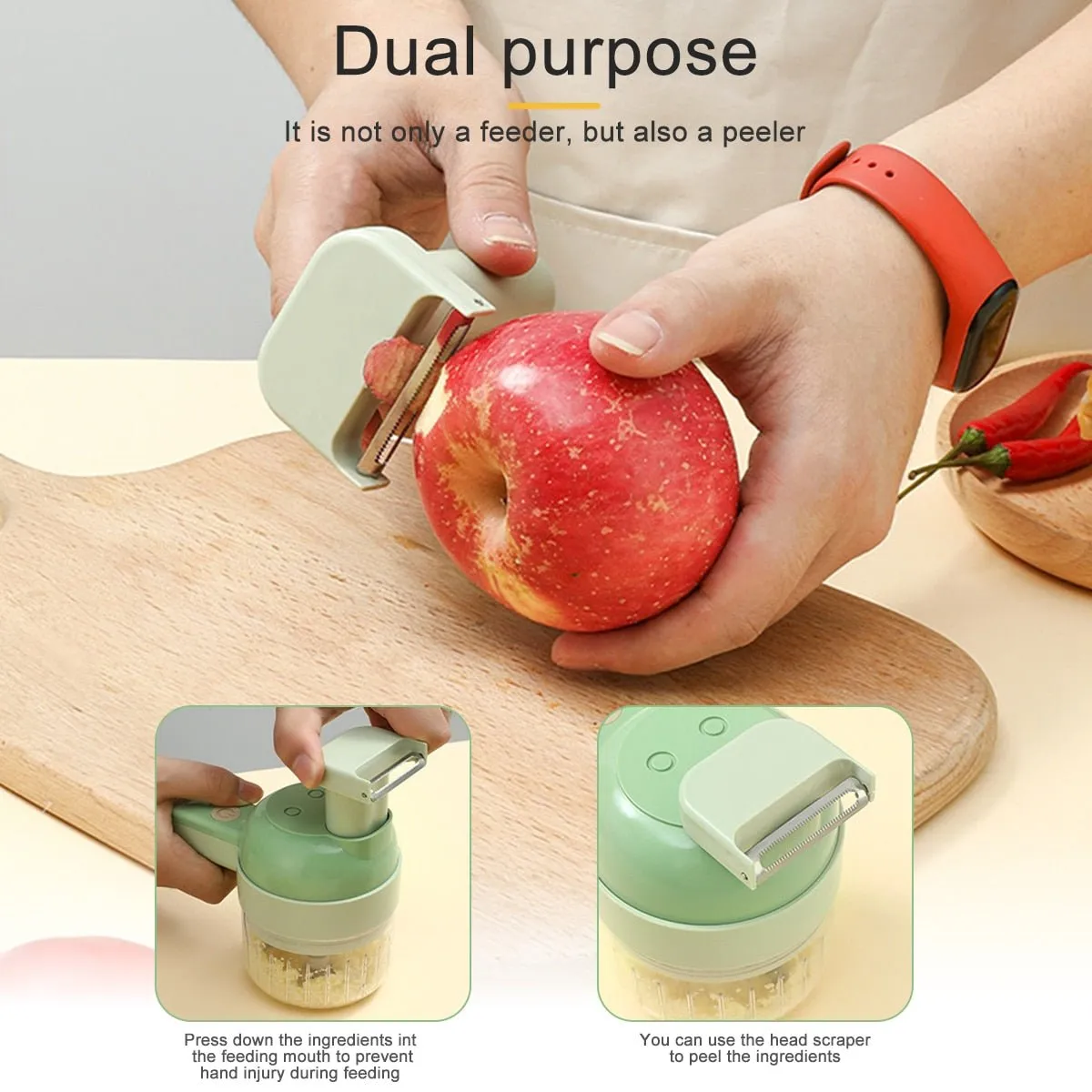 Hand-held Electric Kitchen Vegetable Cutter - 4 in 1  Cutter for Fruits and Vegetables