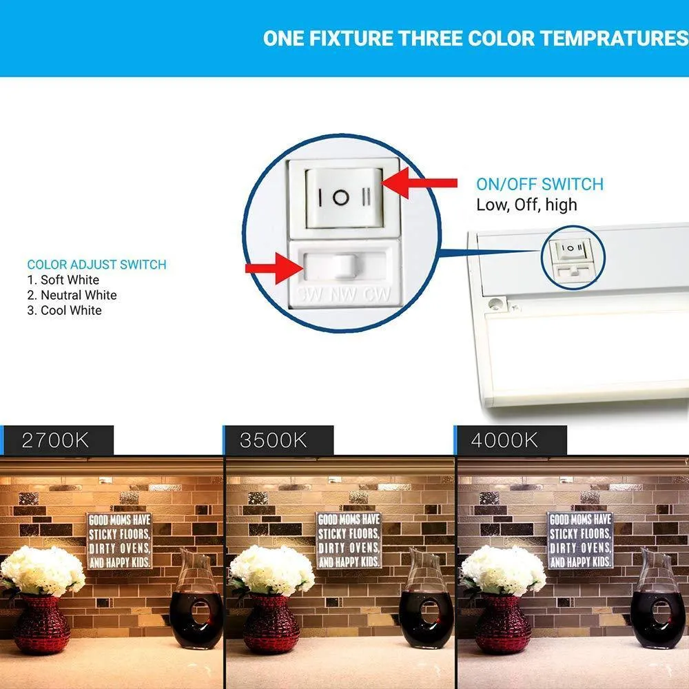 Hardwired Under Cabinet Lighting - Color Changeable (3000K/4000K/5000K) - White