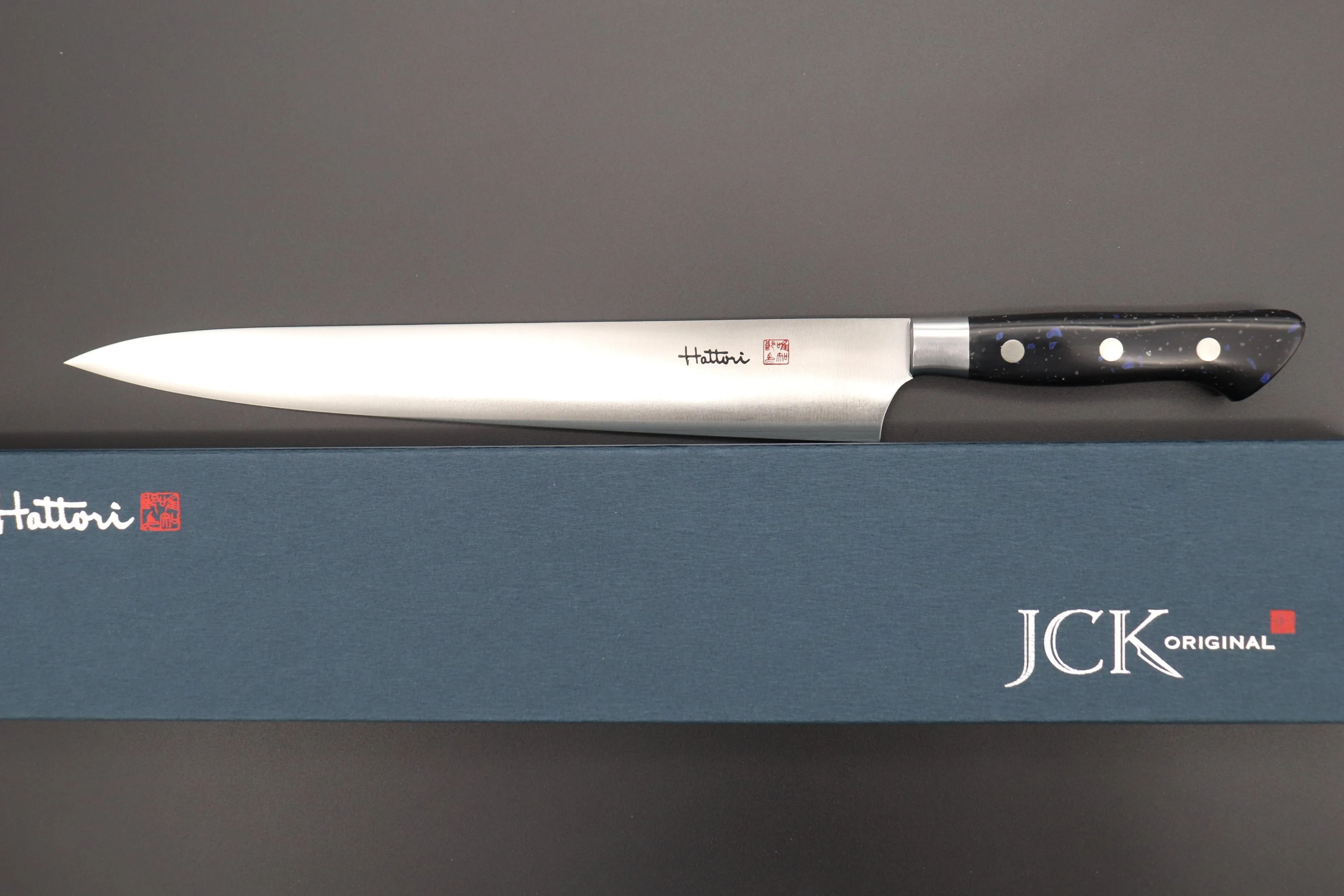 Hattori FH Series Limited Edition Sujihiki (230mm and 300mm, 3 sizes, "Black Space" Corian® Handle)