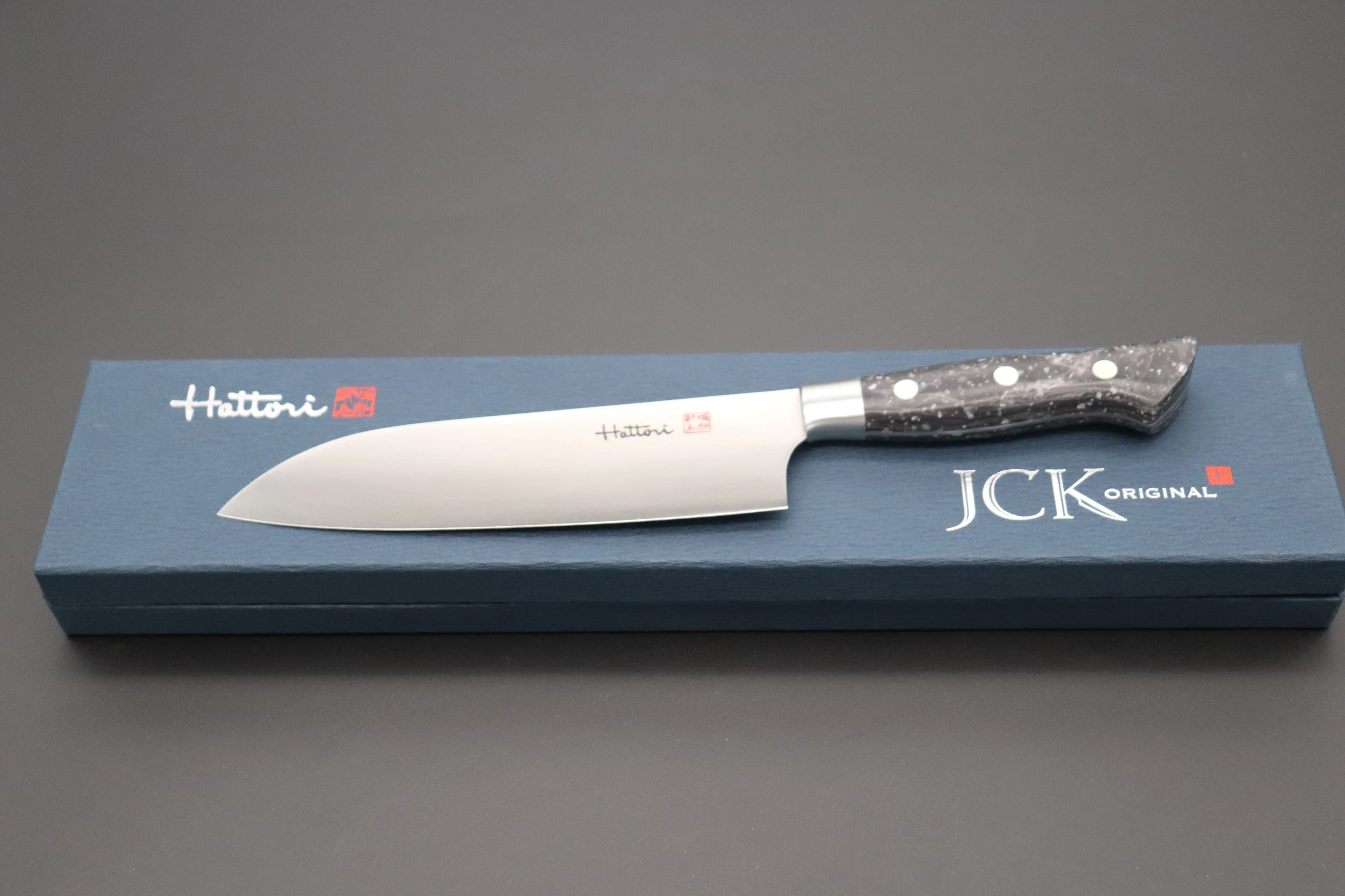 Hattori Forums FH Series Limited Edition "SNOW IN THE DARK" Santoku 170mm (6.6 Inch, Dupont Corian® Handle)